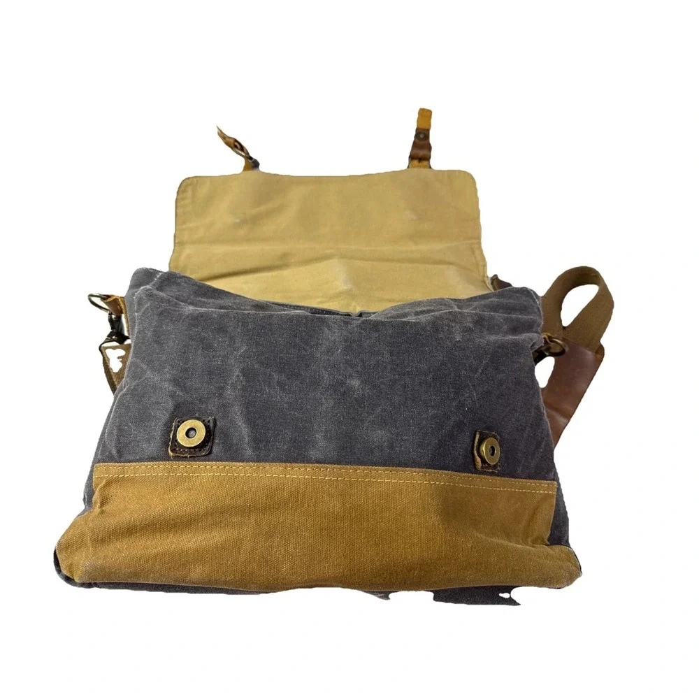 NEWHEY Men's‎ Leather Canvas Laptop Messenger Bag - Brown Blue 3j